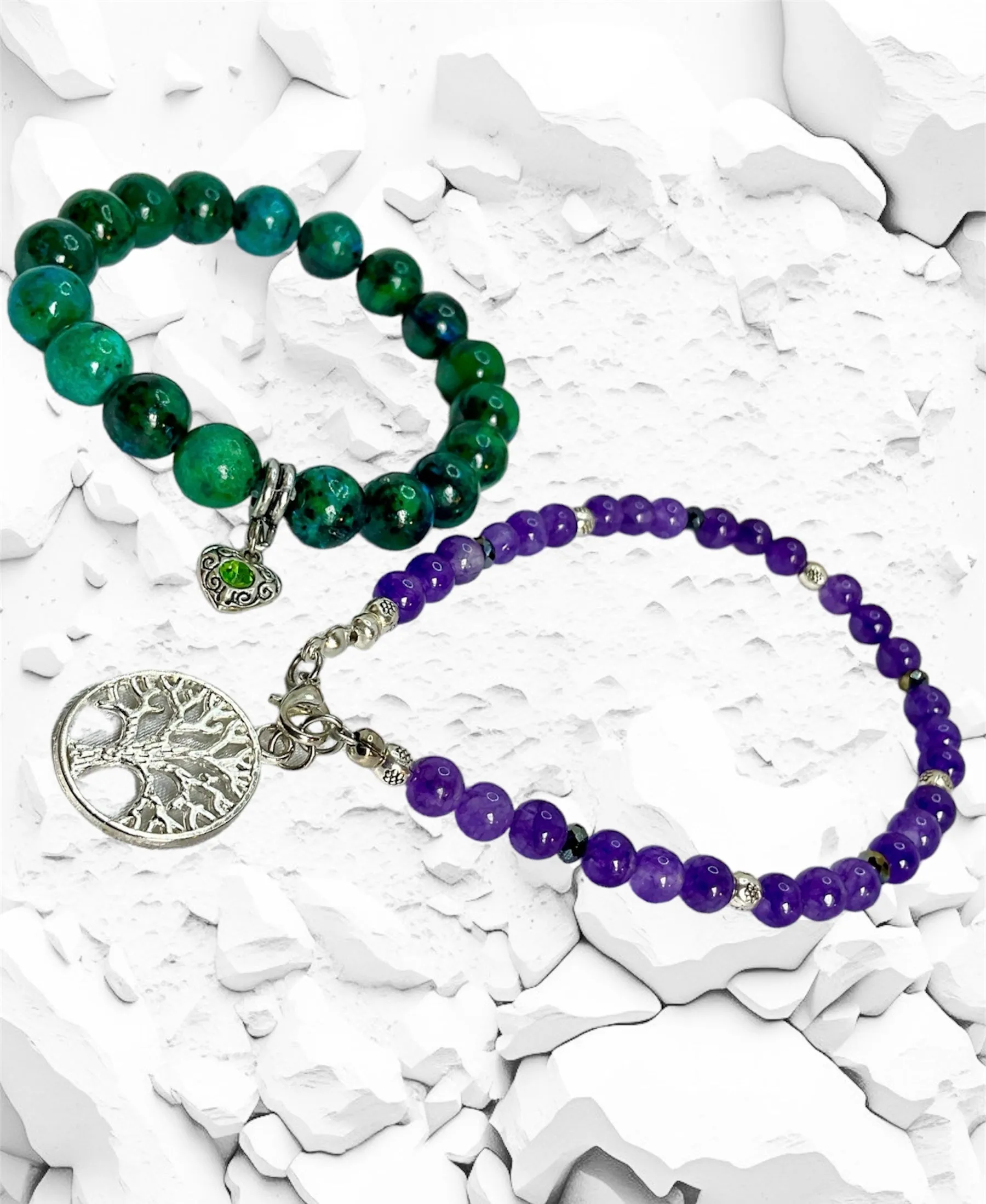 Chrysocolla Stretch Bracelet & Amethyst Anklet