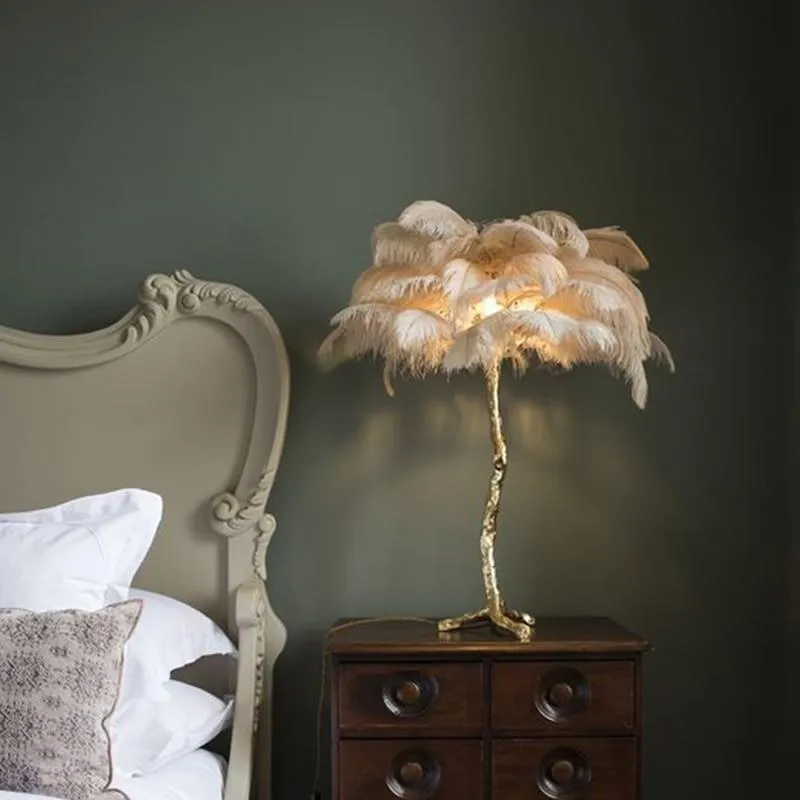 Contempory Luxury Hollywood Regency Ostrich Table Lamp