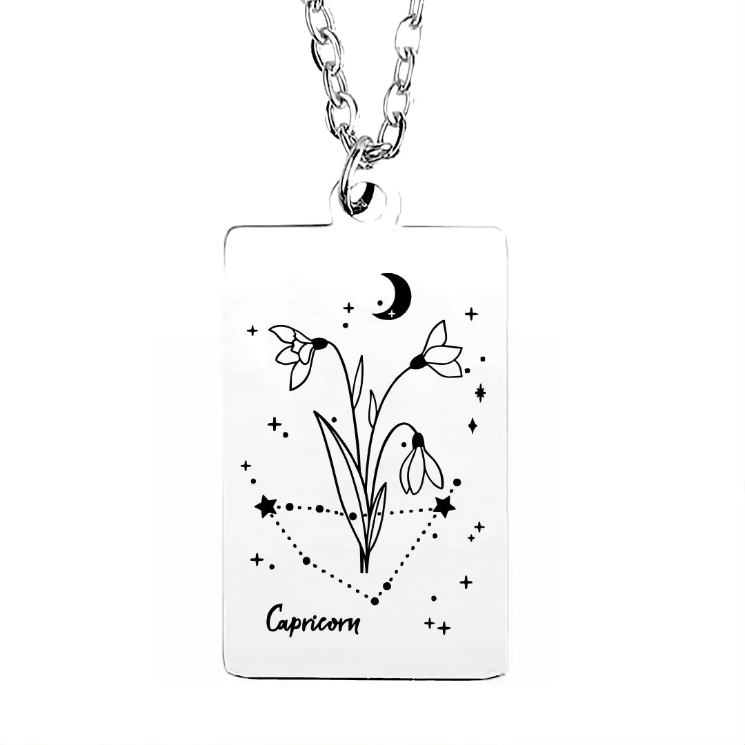 Cosmic Birth Flower Card Pendant Necklace