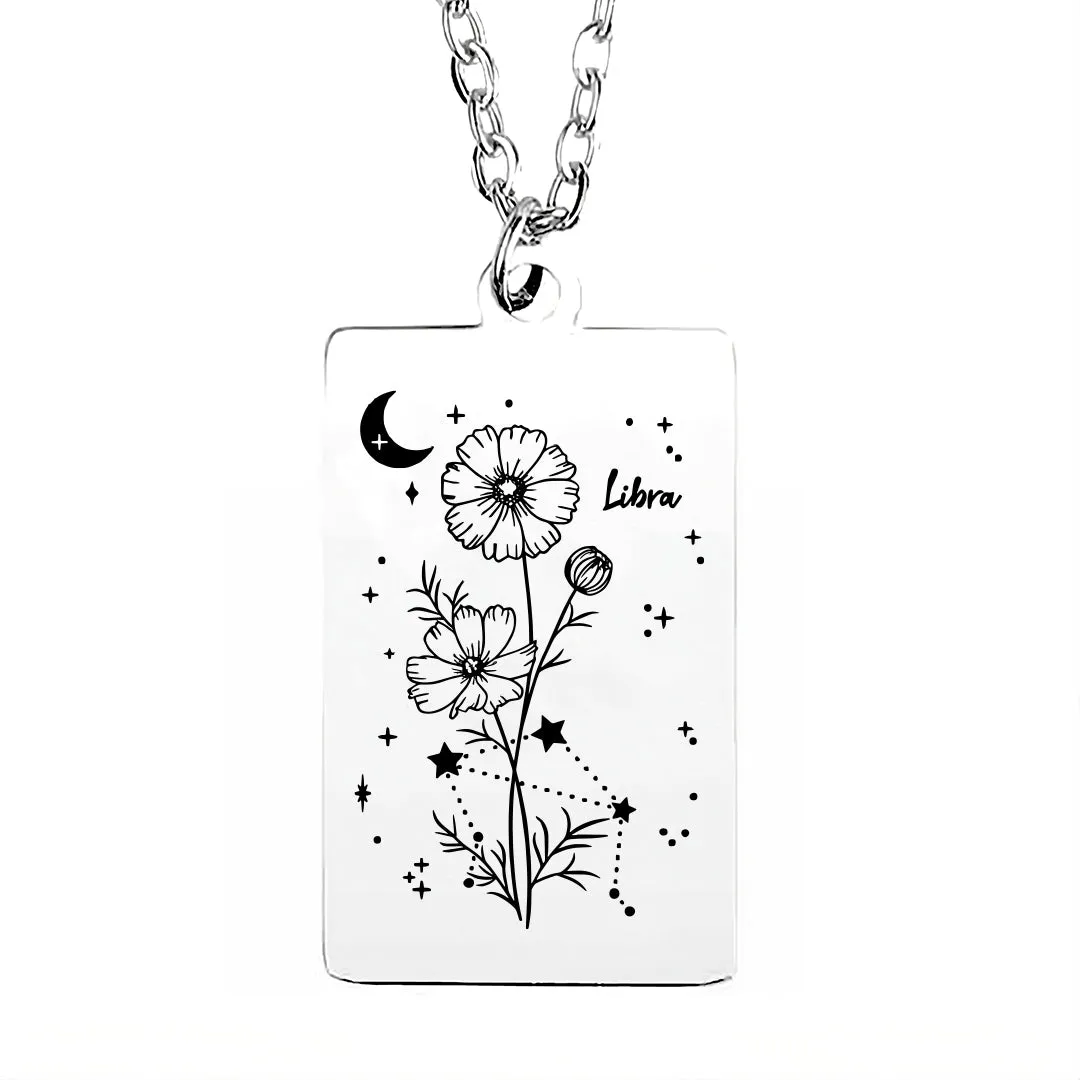 Cosmic Birth Flower Card Pendant Necklace