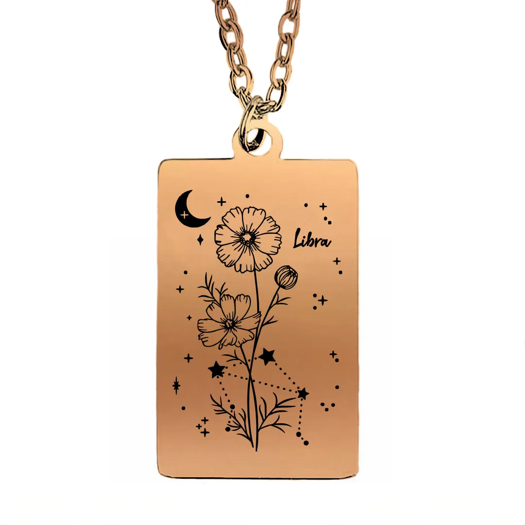 Cosmic Birth Flower Card Pendant Necklace