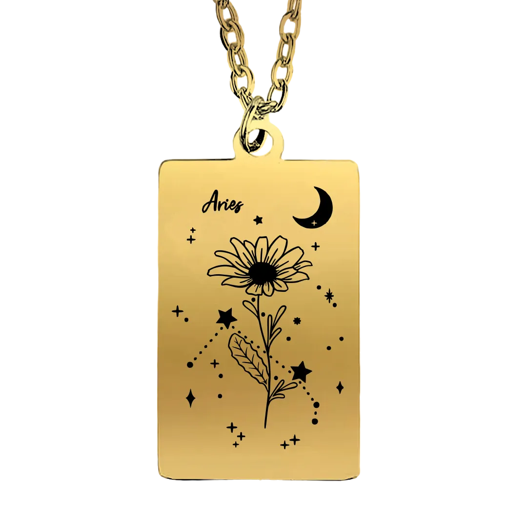 Cosmic Birth Flower Card Pendant Necklace