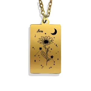 Cosmic Birth Flower Card Pendant Necklace