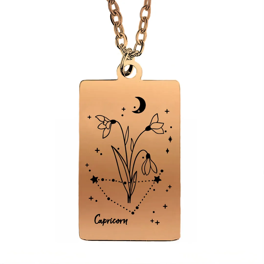 Cosmic Birth Flower Card Pendant Necklace