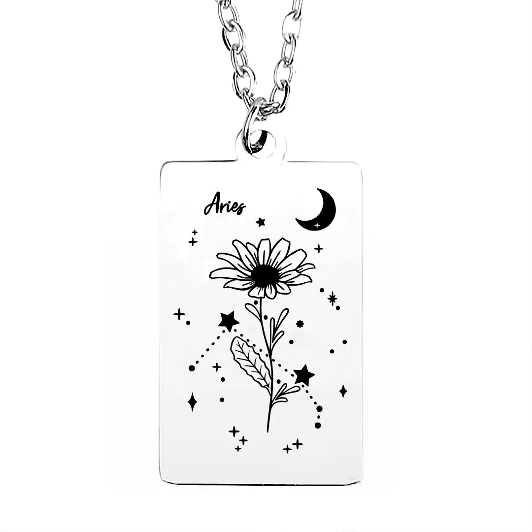 Cosmic Birth Flower Card Pendant Necklace