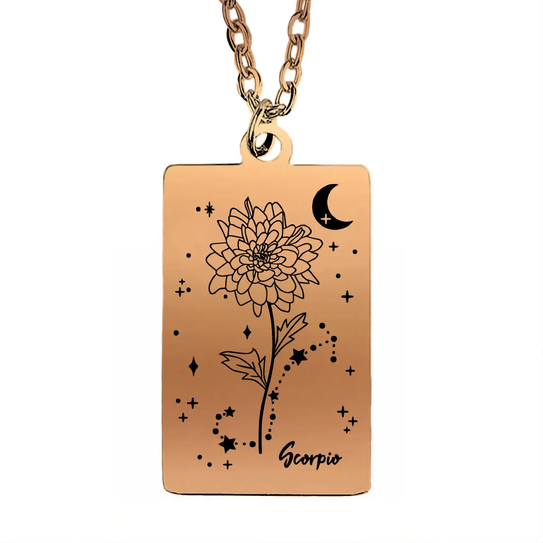 Cosmic Birth Flower Card Pendant Necklace