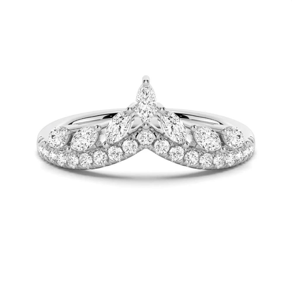 Curved Crown Marquise And Round Moissanite Wedding Band