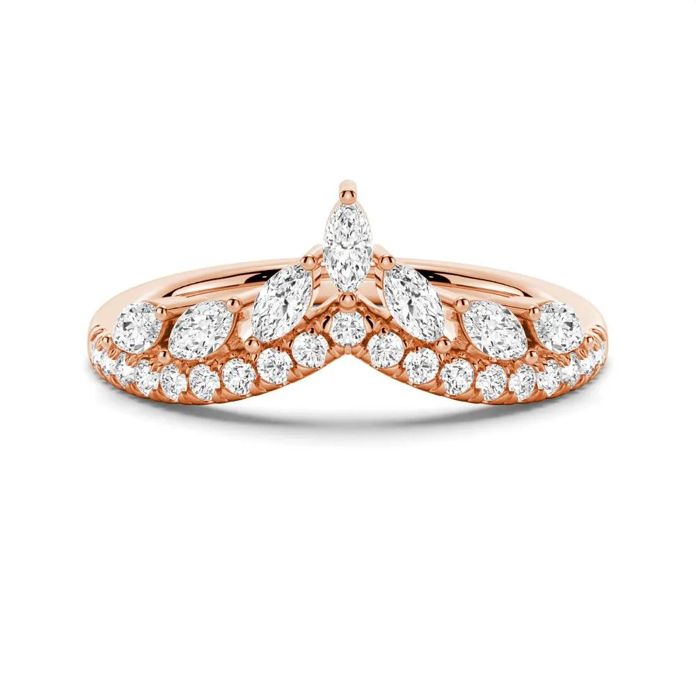 Curved Crown Marquise And Round Moissanite Wedding Band