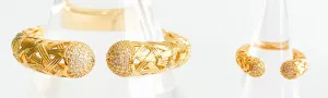 Cz Textured Cuff Bracelet and Ring Set