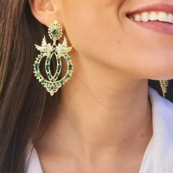 Dove Queen Earrings in .925 Silver   Emerald - By Ana Moura