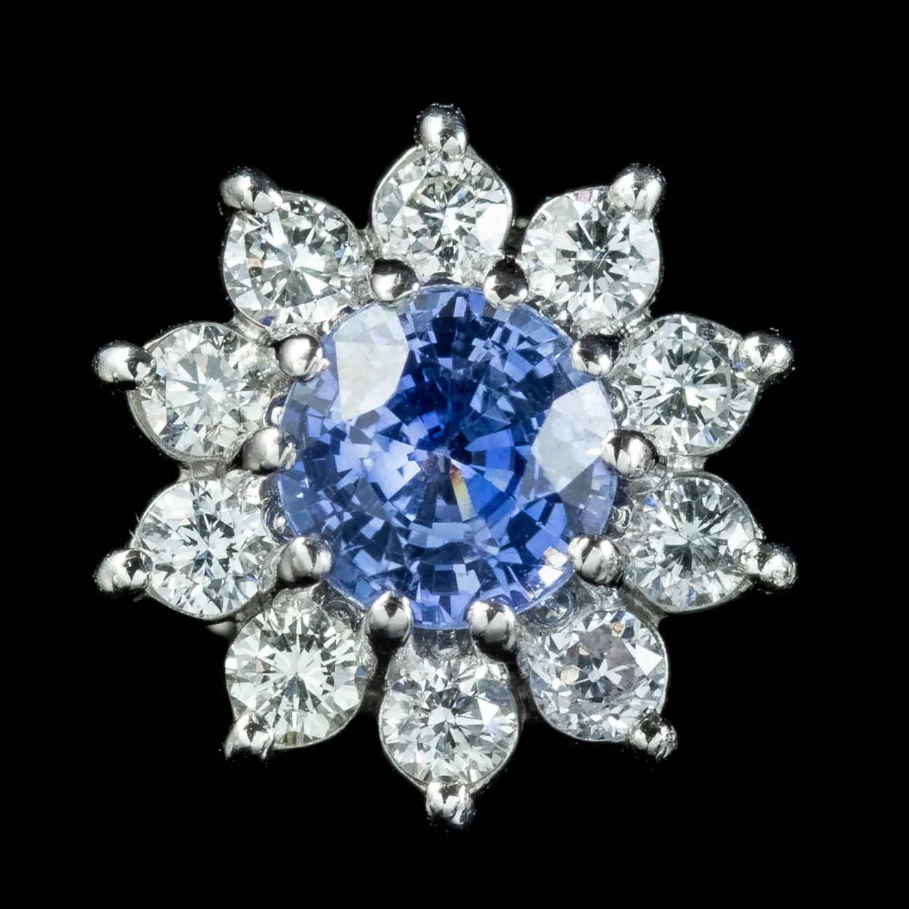 Edwardian Style Ceylon Sapphire Diamond Flower Stud Earrings Platinum 0.80ct Sapphires 1.20ct Of Diamond