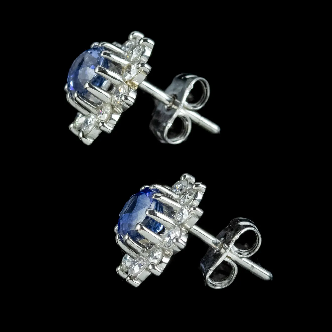 Edwardian Style Ceylon Sapphire Diamond Flower Stud Earrings Platinum 0.80ct Sapphires 1.20ct Of Diamond