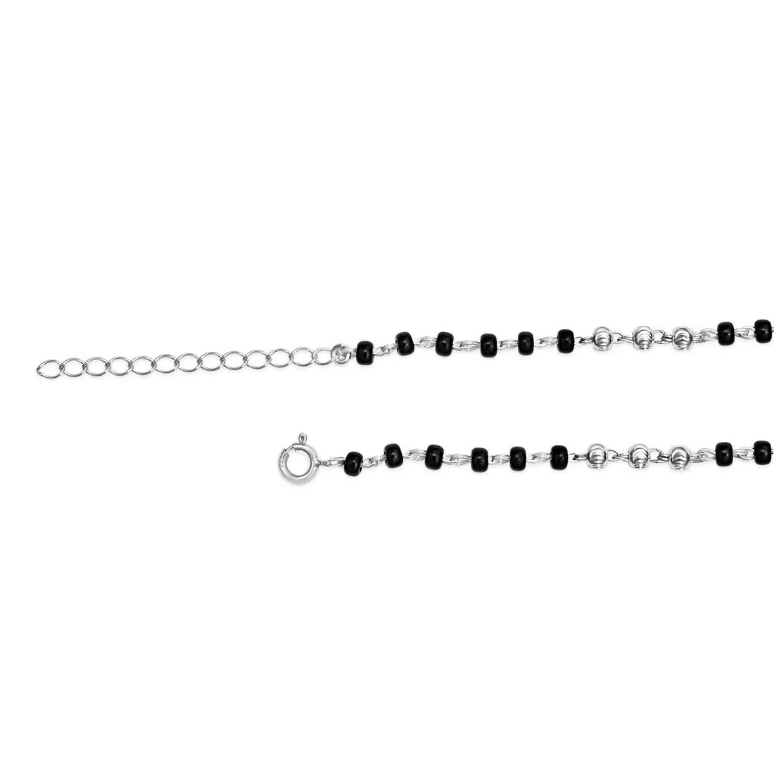 Evil Eye CZ & Black Beads Rhodium Plated 925 Sterling Silver Bracelet