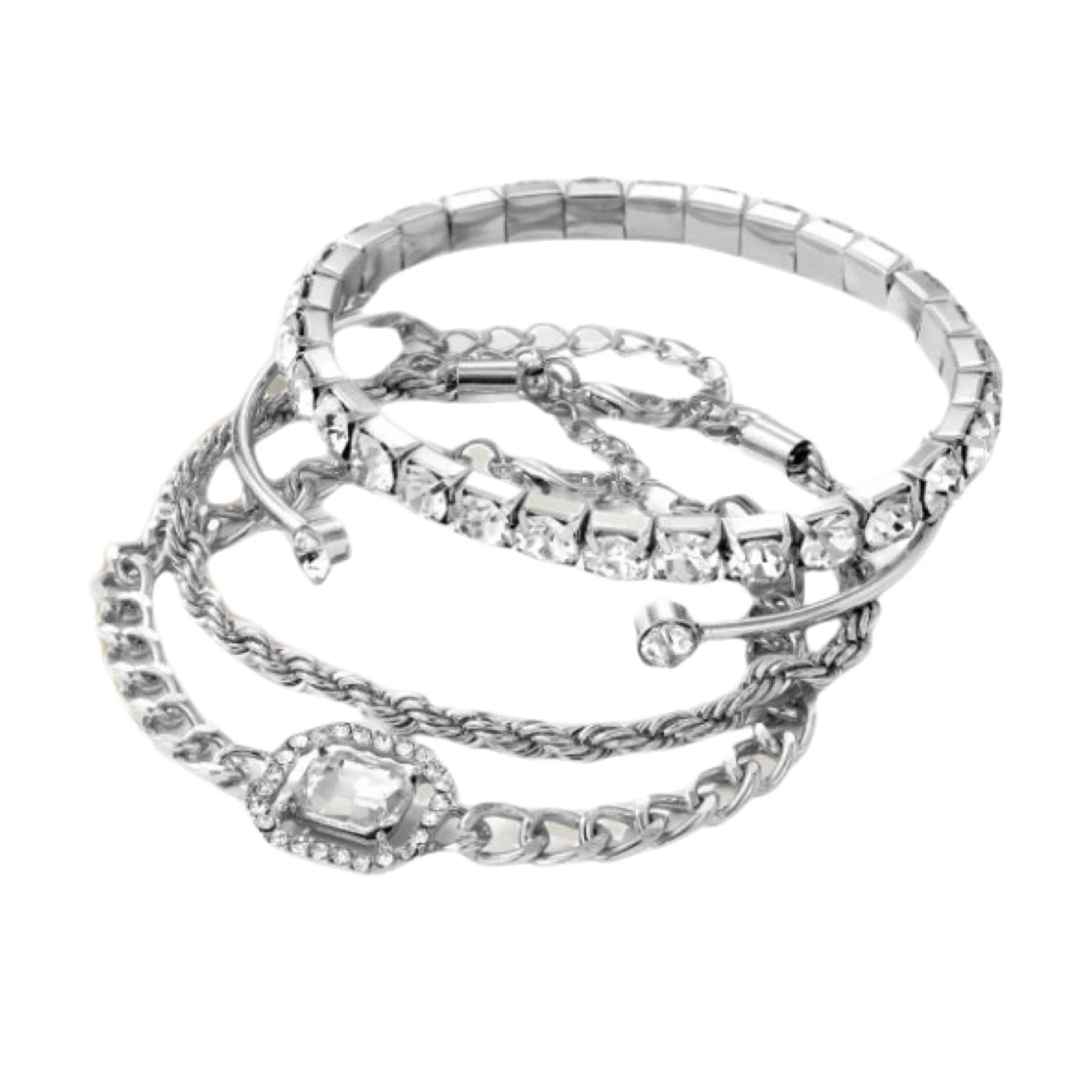 Fashion Jewelry 4 Pcs Crystal Bracelet Set Bohemian Design For Women Vintage Luxury Twisted Cuff Chains Armband Jewelry Accessories