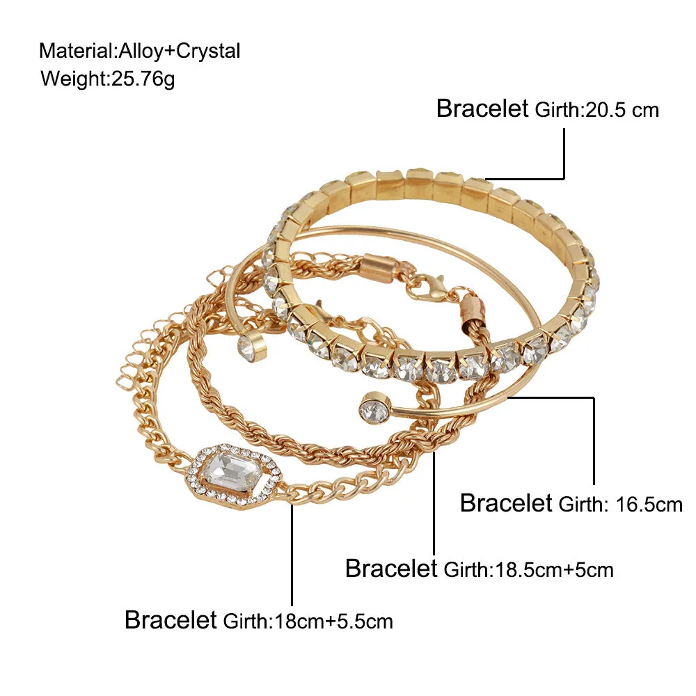 Fashion Jewelry 4 Pcs Crystal Bracelet Set Bohemian Design For Women Vintage Luxury Twisted Cuff Chains Armband Jewelry Accessories