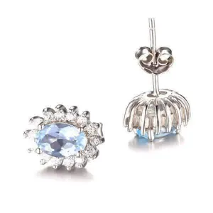 French Blue Halo 1CTW Genuine Topaz IOBI Precious Gems 925 Sterling Silver Earrings