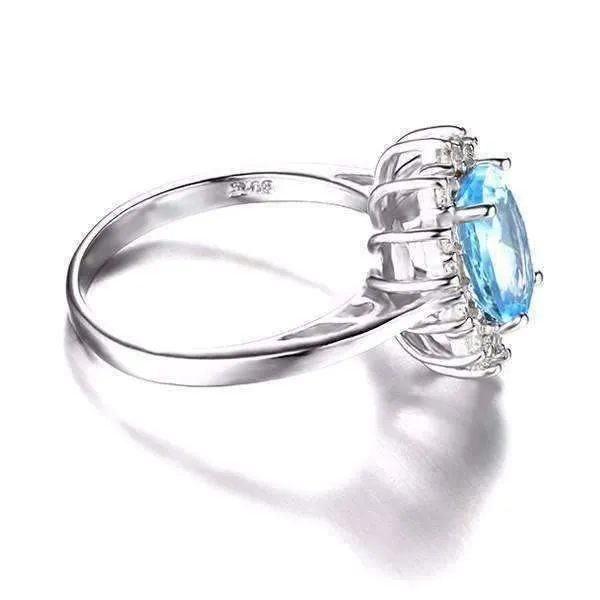 French Blue Halo 2.5CT Genuine Topaz IOBI Precious Gems 925 Sterling Silver Ring