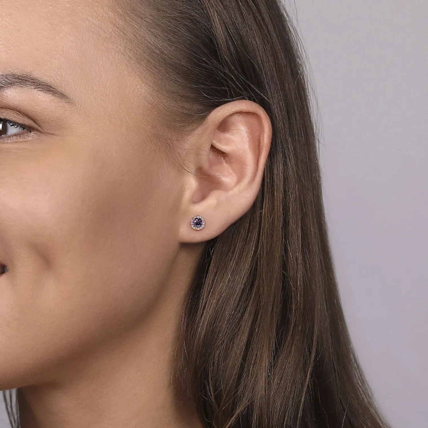 Gabriel & Co. Amethyst & Diamond Halo Stud Earrings