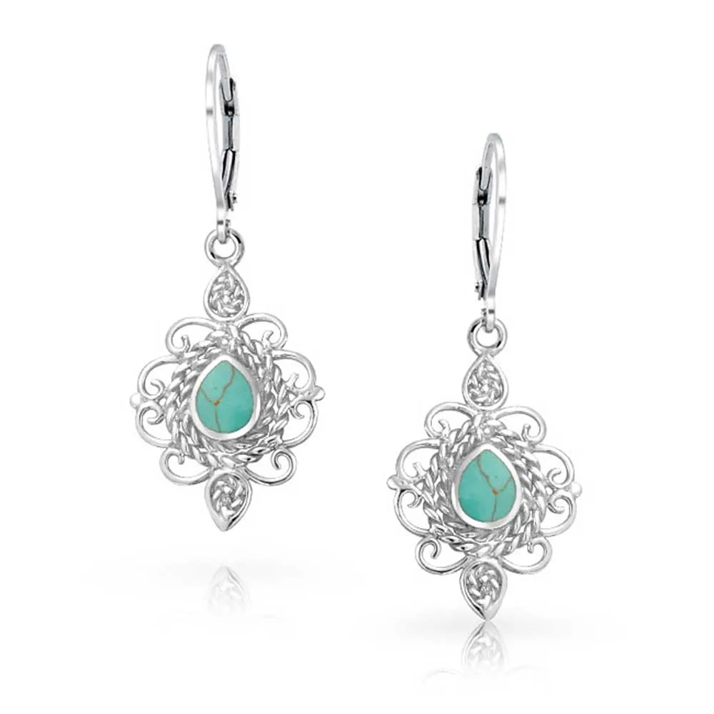 Gemstone Scroll Filigree Dangle Western Earrings .925Sterling Silver