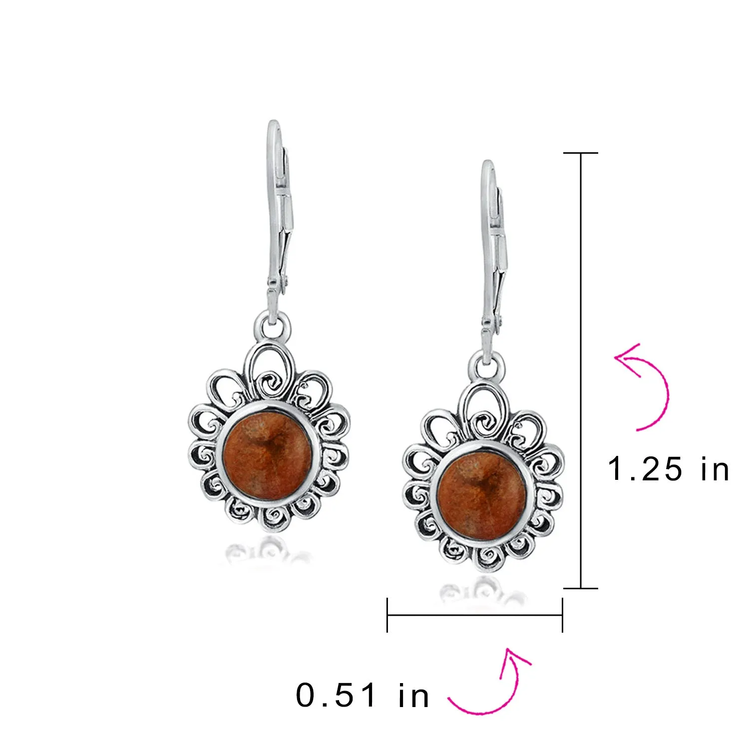 Gemstone Scroll Filigree Dangle Western Earrings .925Sterling Silver