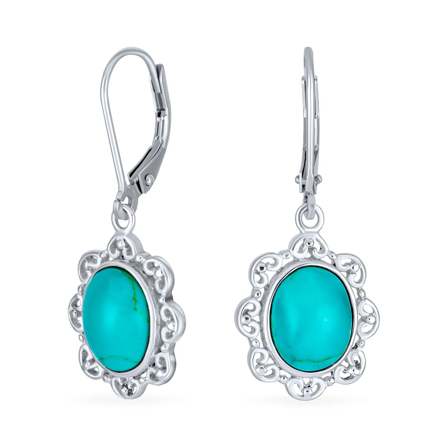 Gemstone Scroll Filigree Dangle Western Earrings .925Sterling Silver