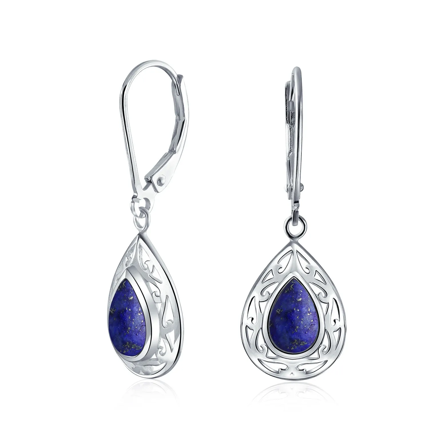 Gemstone Scroll Filigree Dangle Western Earrings .925Sterling Silver