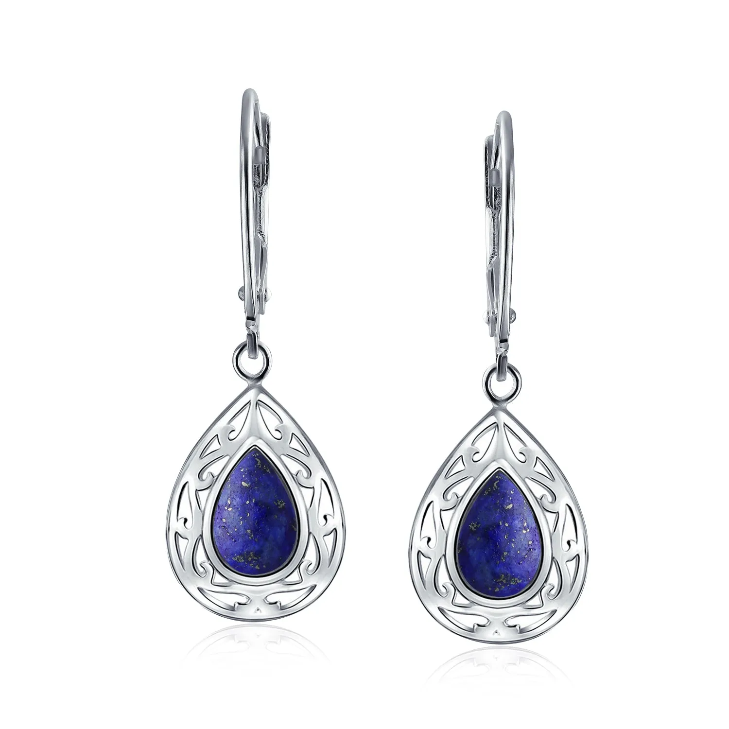 Gemstone Scroll Filigree Dangle Western Earrings .925Sterling Silver