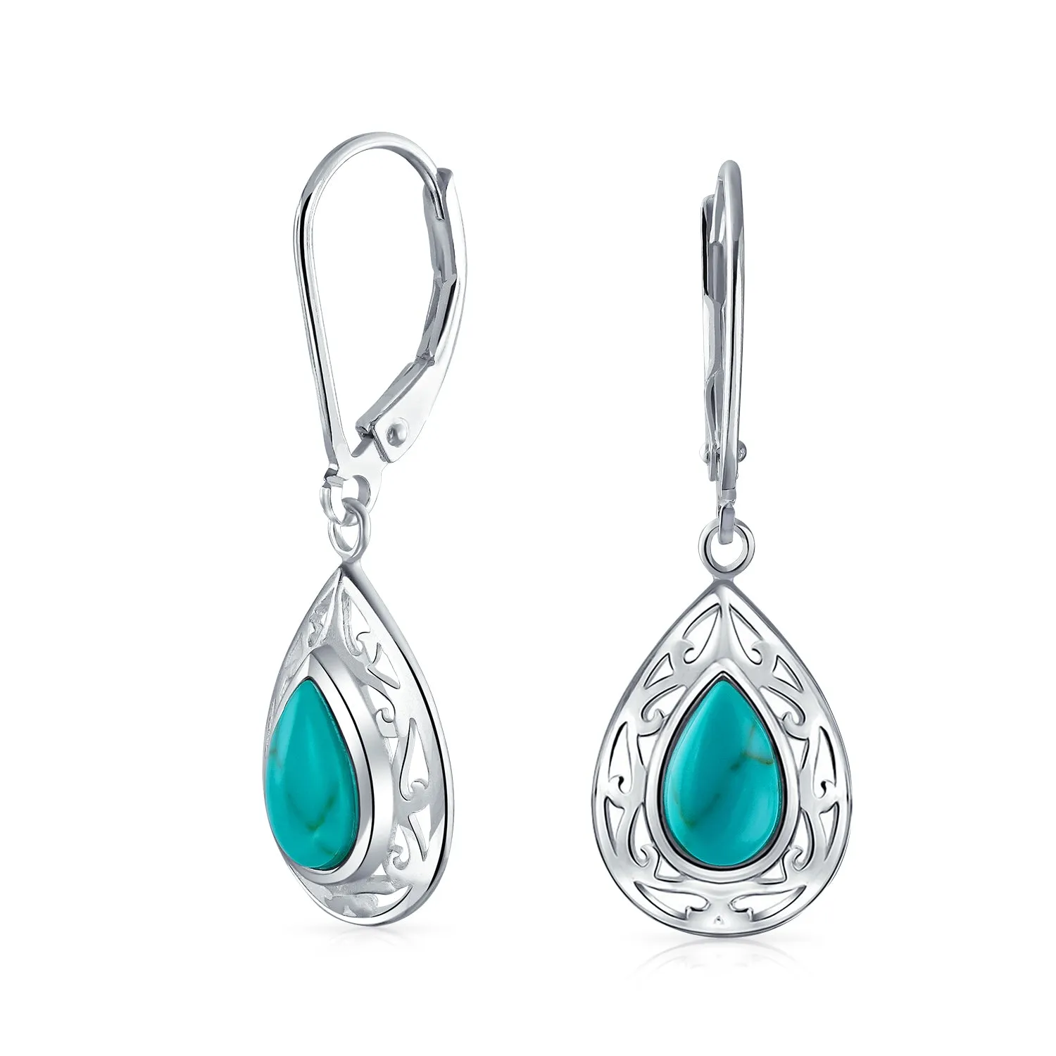 Gemstone Scroll Filigree Dangle Western Earrings .925Sterling Silver