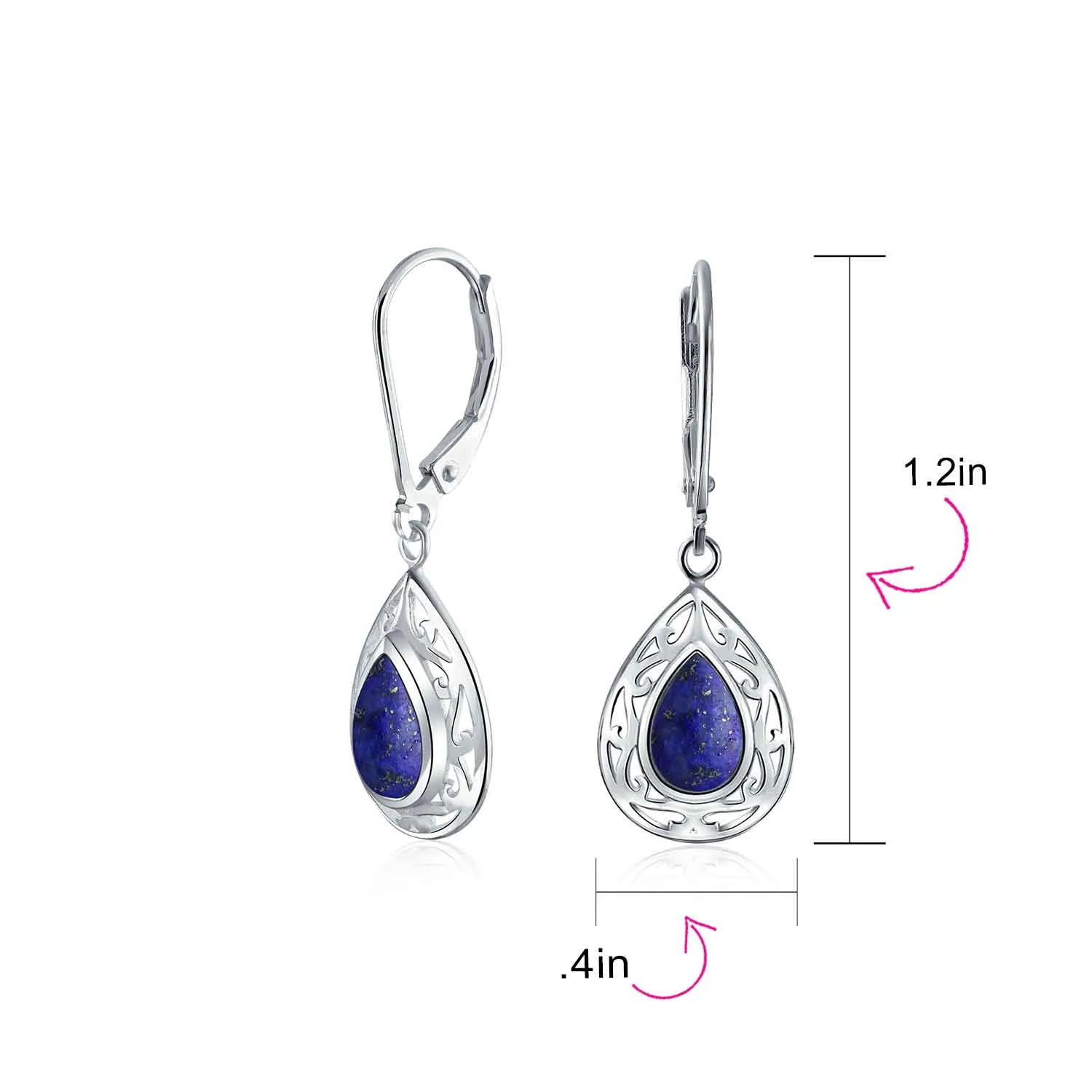 Gemstone Scroll Filigree Dangle Western Earrings .925Sterling Silver