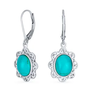 Gemstone Scroll Filigree Dangle Western Earrings .925Sterling Silver