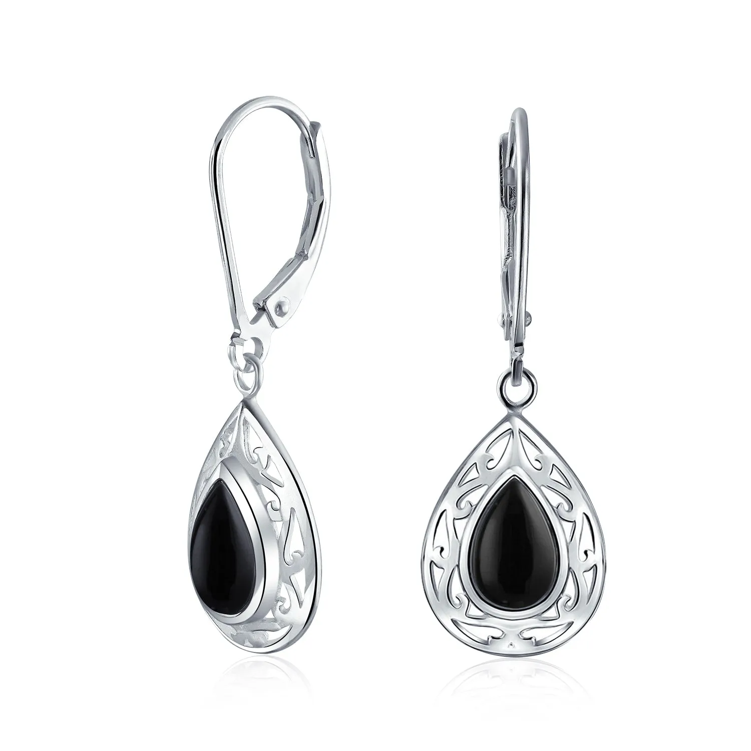 Gemstone Scroll Filigree Dangle Western Earrings .925Sterling Silver