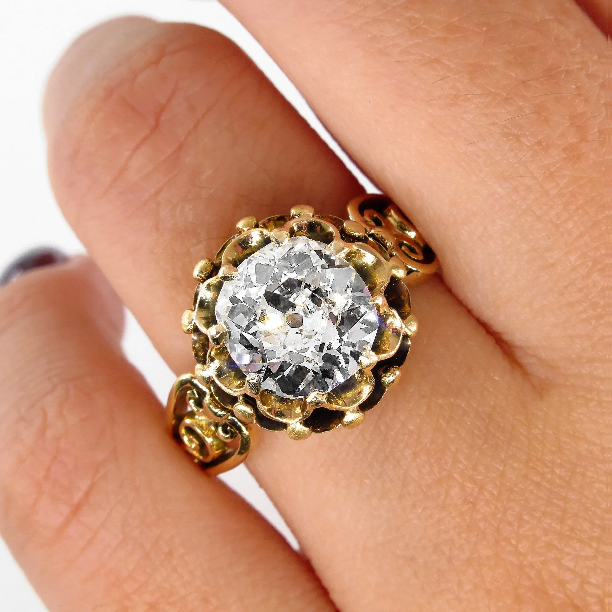 GIA 3.14ct Victorian Old Mine Solitaire Diamond Engagement Wedding Antique Ring