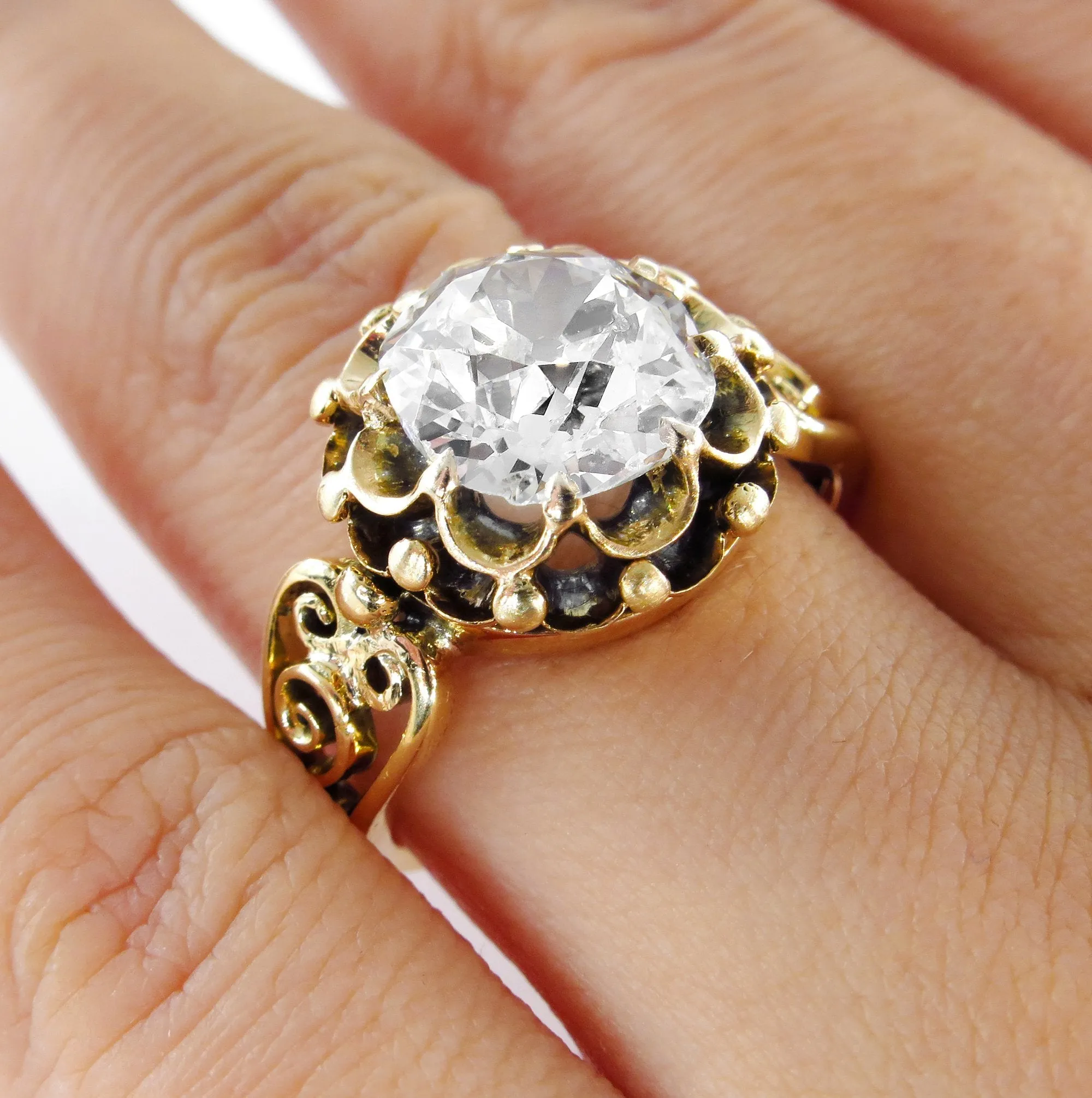 GIA 3.14ct Victorian Old Mine Solitaire Diamond Engagement Wedding Antique Ring