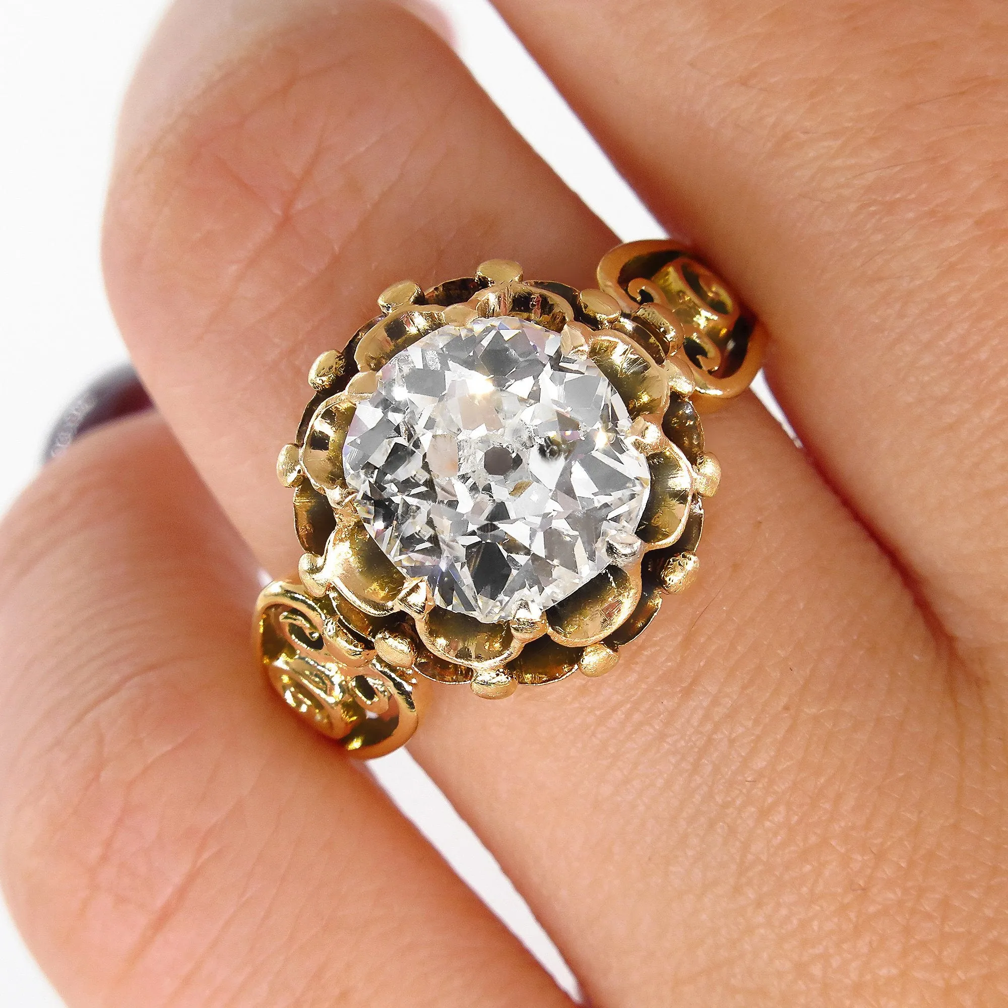 GIA 3.14ct Victorian Old Mine Solitaire Diamond Engagement Wedding Antique Ring