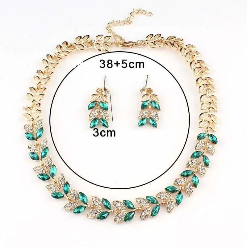 Glass Crystal Necklace Earrings Set