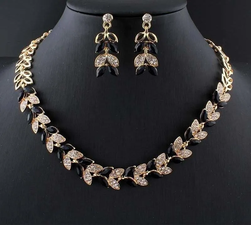 Glass Crystal Necklace Earrings Set