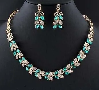 Glass Crystal Necklace Earrings Set