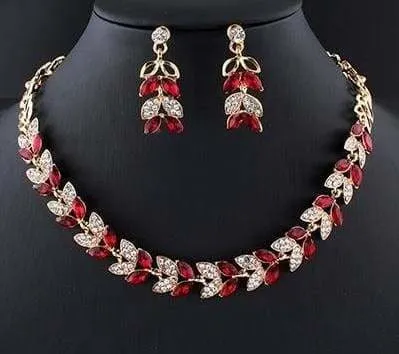 Glass Crystal Necklace Earrings Set