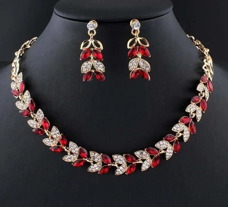 Glass Crystal Necklace Earrings Set