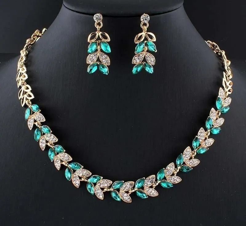 Glass Crystal Necklace Earrings Set