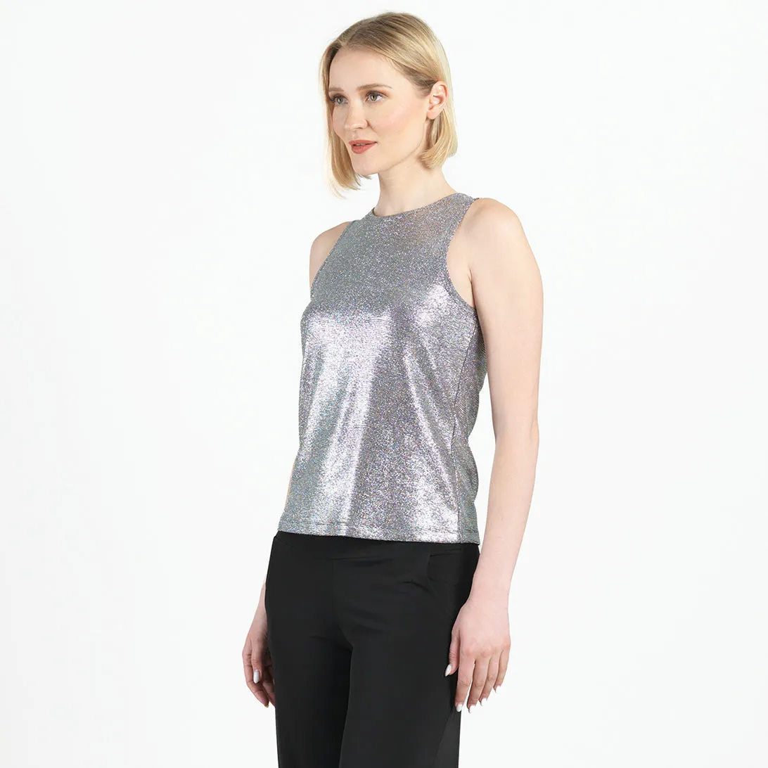 Glitter Foil - Modern Jewel Neck Tank - Gunmetal