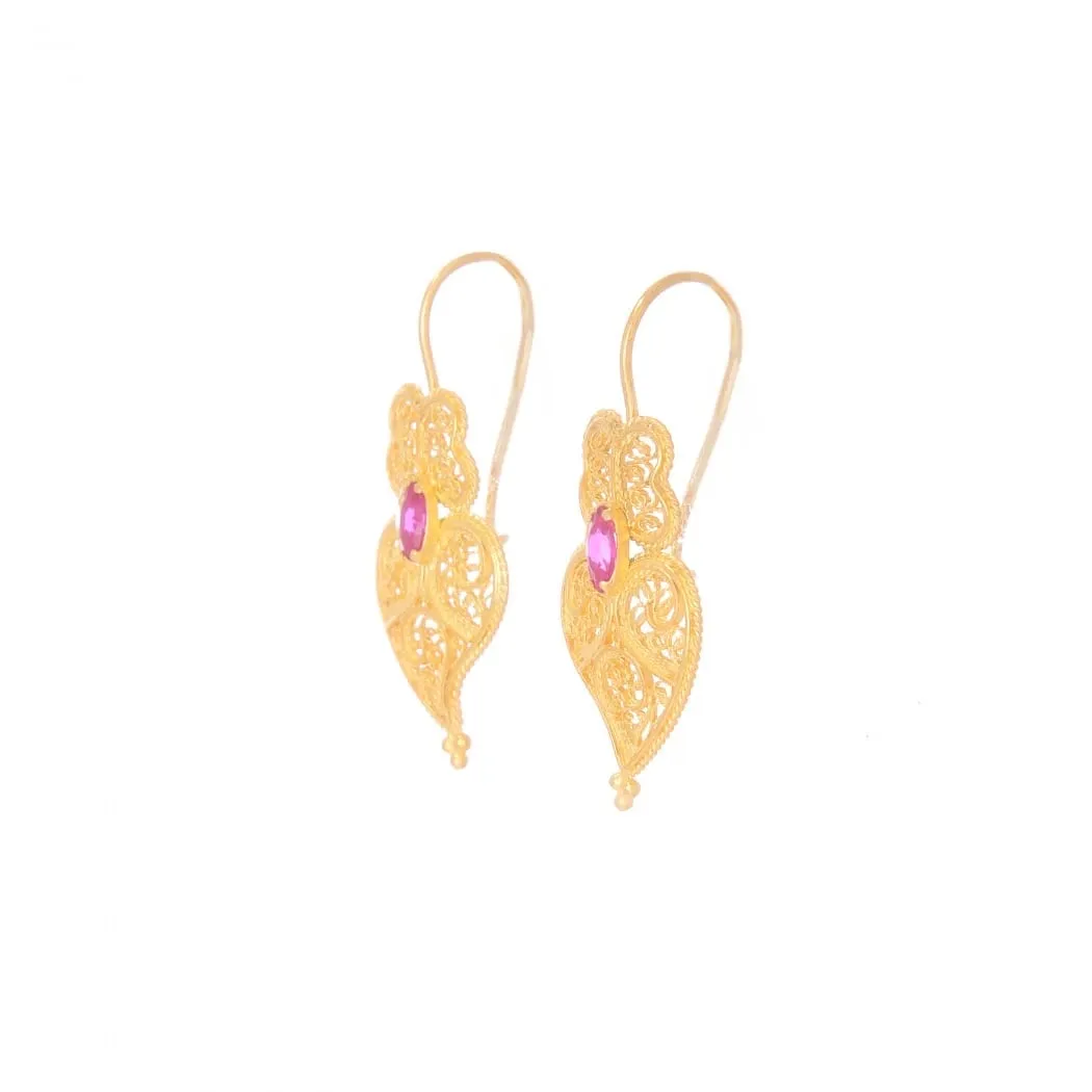 Gold Plated Heart of Viana Ruby Filigree Earrings