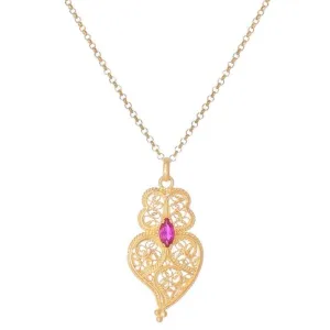 Gold Plated Heart of Viana Ruby Filigree Necklace