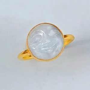 Gold Plated Rainbow Moonstone Face Stacking Ring