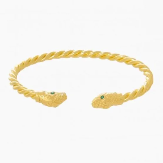 Gold Plated Silver Snake Open Bangle   Emerald - By Ana Moura