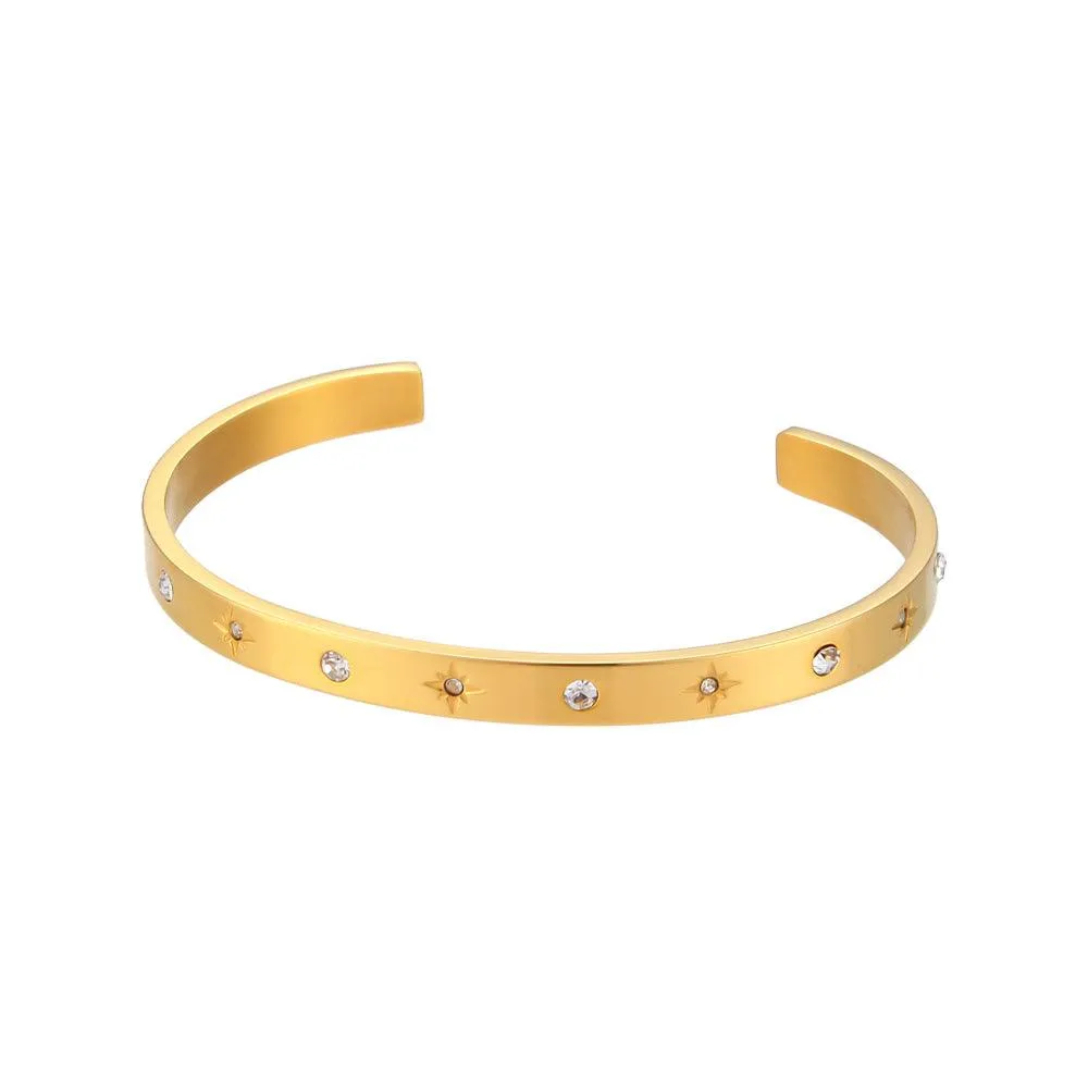 Gold-Plated Star Bracelet – Trendy Rhinestone Cuff for Women