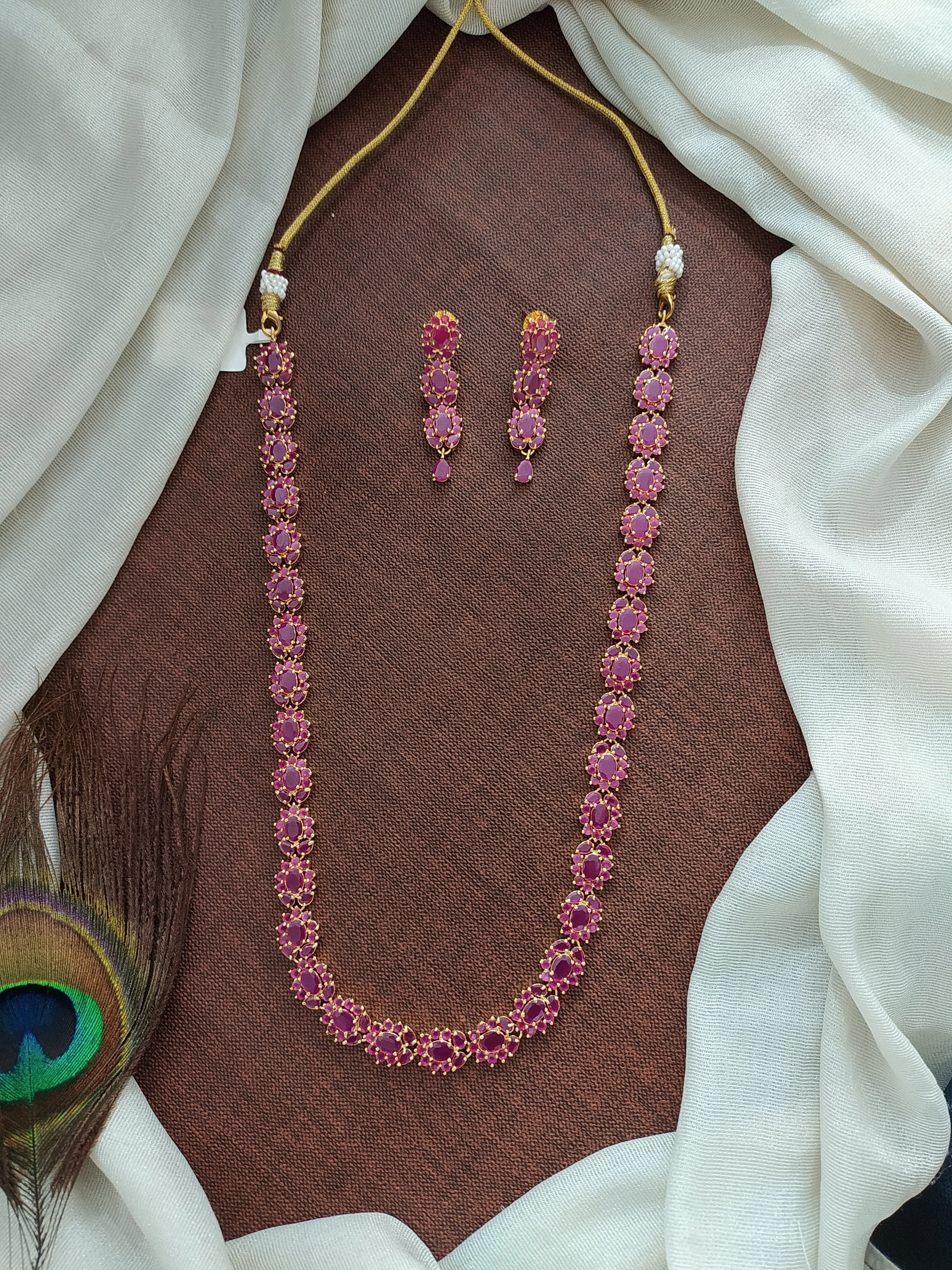 Gold-Plated Zircon Long Haram Set with Real Diamond-Color Stones - Available in 5 Stunning Variants