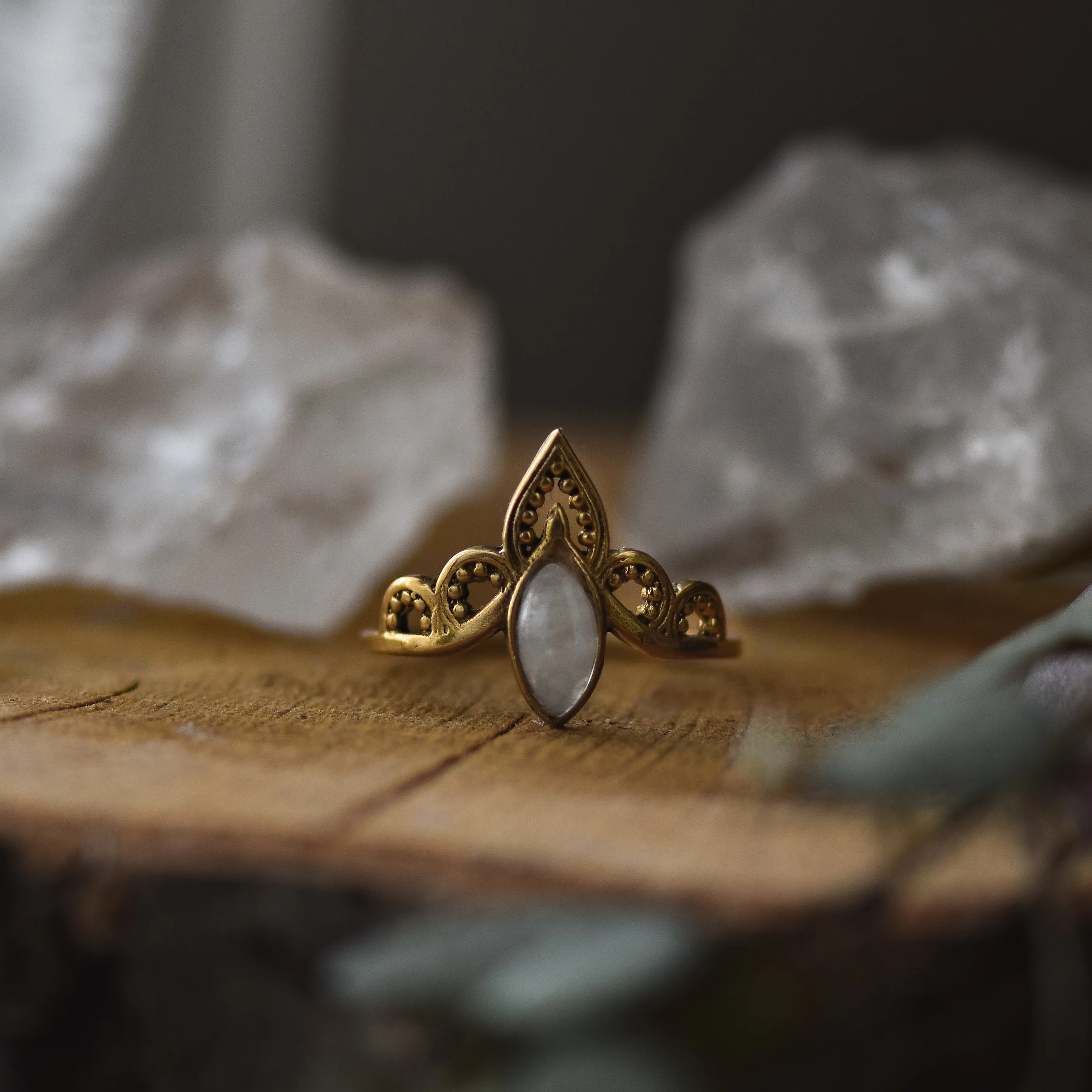 Golden Moonstone Queen Ring