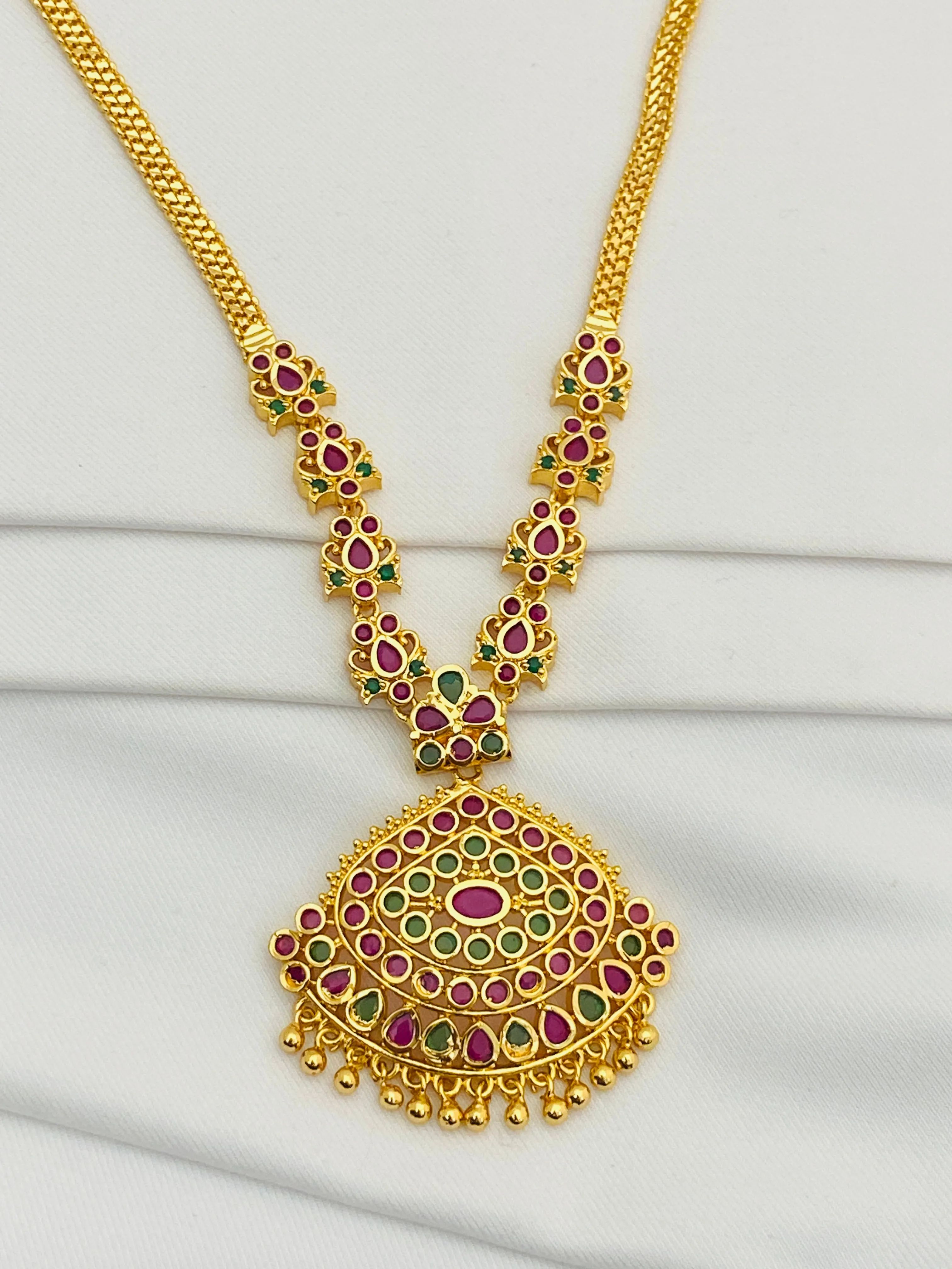 Gorgeous Gold Plated Premium Quality Ruby& Emerald Stones Necklace