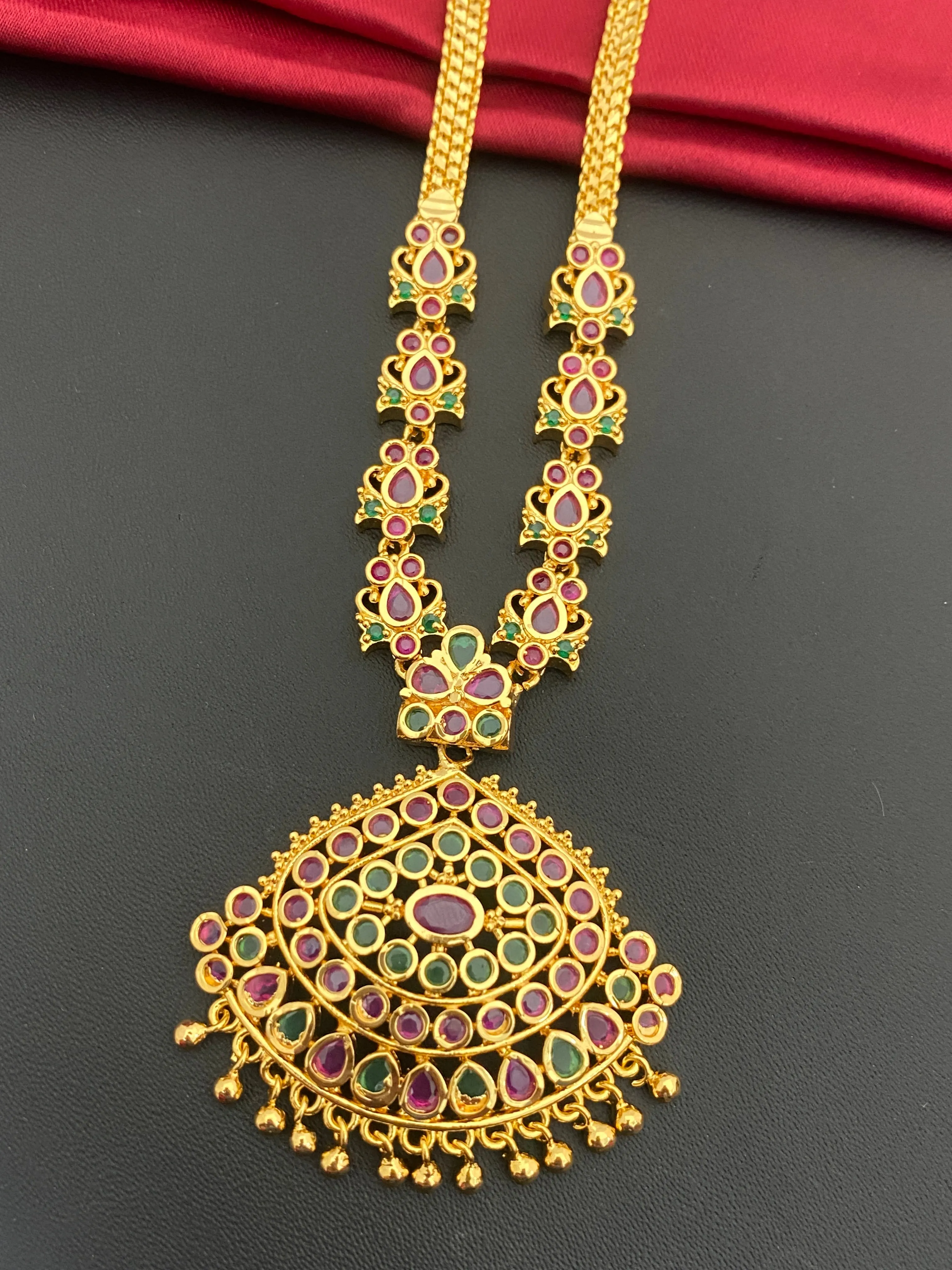 Gorgeous Gold Plated Premium Quality Ruby& Emerald Stones Necklace